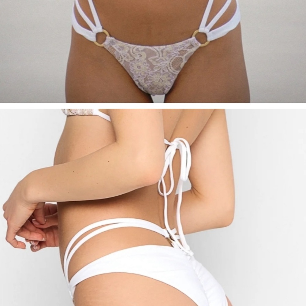 Beach Bunny White gunpowder and lace Bikini Bottom with Gold Accents large EUC